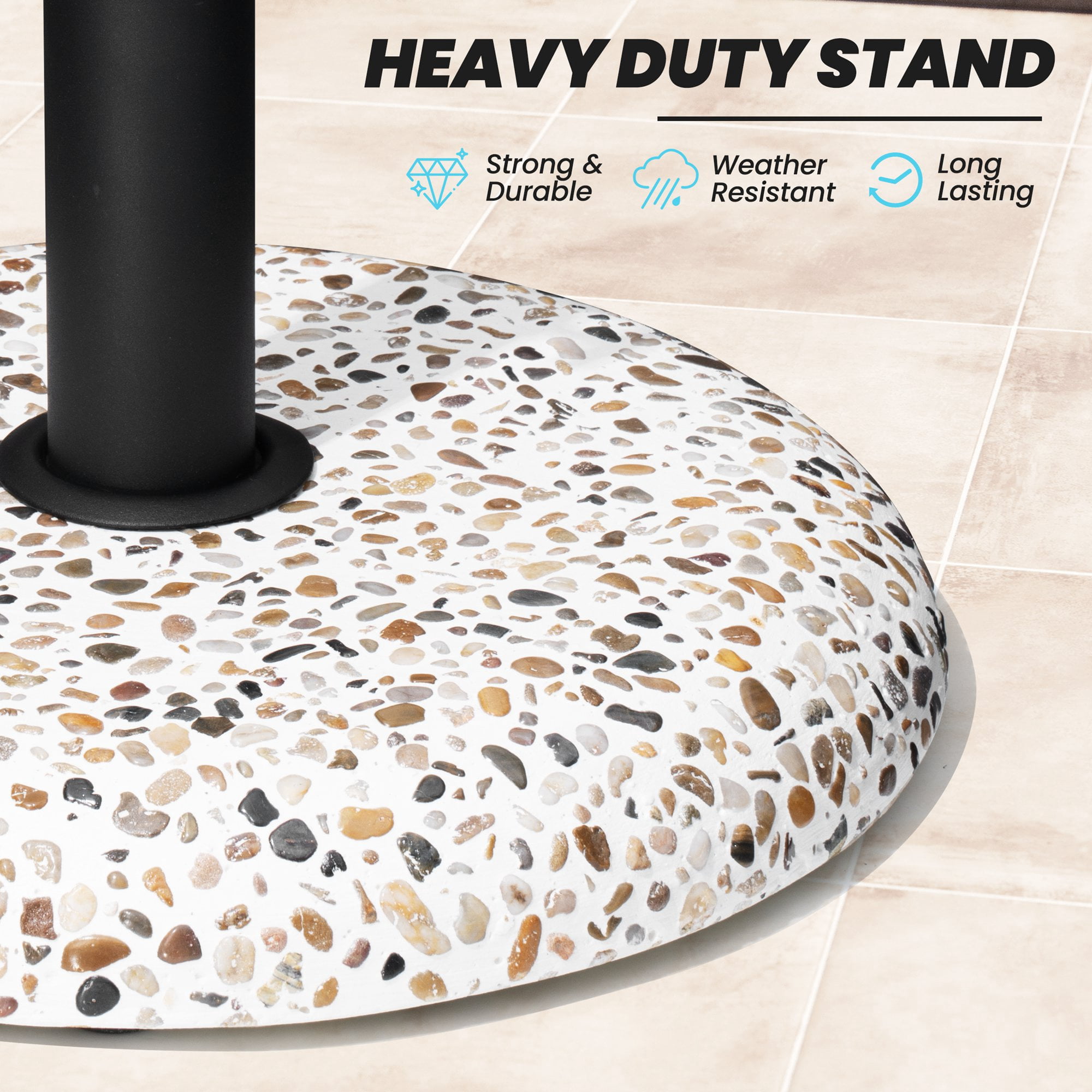 Crestlive Products Patio Umbrella Base, 45 lbs Round Cobblestone Concrete Umbrella Stand