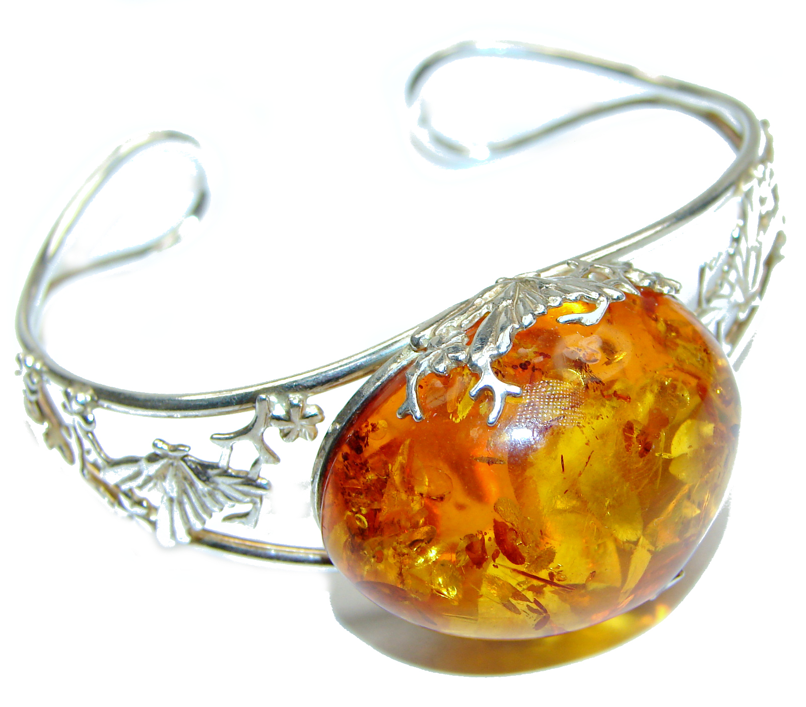 Amber Bangle with silver Amber Cuff Bangle in Silver Frame 925 925