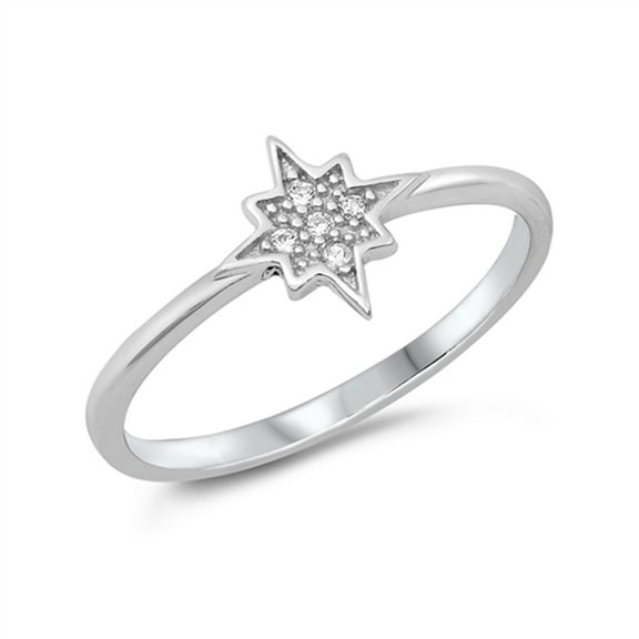 8 Point Star of Redemption White Cubic Zirconia Ring .925 Sterling Silver Band Jewelry Female Size 7
