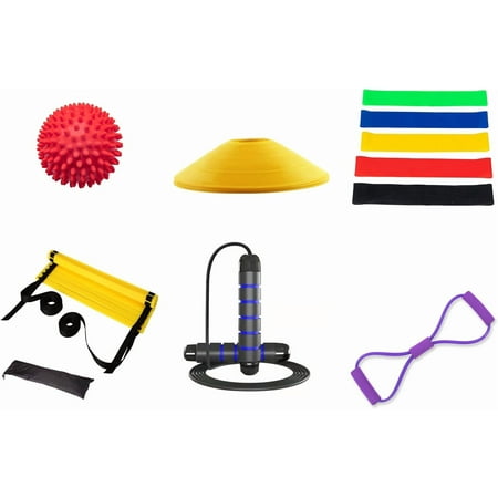 Speed Agility Training Equipment- Agility Ladder, 8 Word Shape Resistance Band Chest Expander, Skipping Jump Rope& Carrying Bag, for Faster Footwork and Better Movement Skills