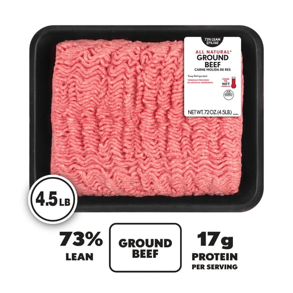 All Natural* 73% Lean/27% Fat Ground Beef, 4.5 lb Tray