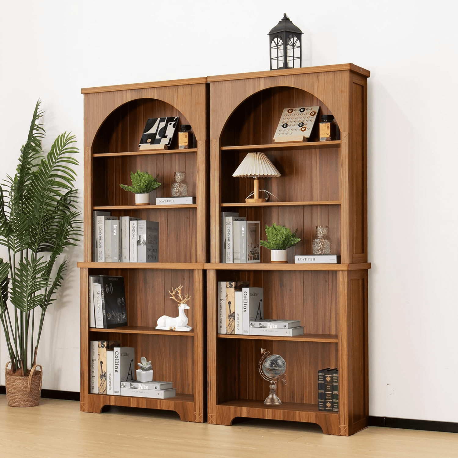 LEFHDA 71" Tall Bookshelf, 5-Tier Bookshelf, Farmhouse Arched Bookcase, Open Display Storage Shelf Adjustable Bookshelf for Home Office, Living Room(Walunt)