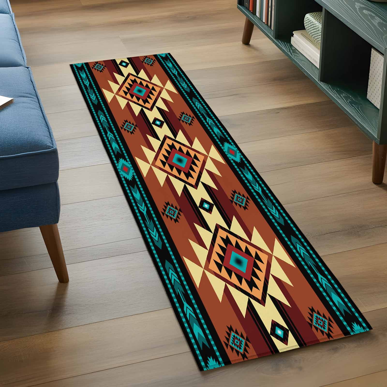 Turquoise Red Runner Rug 2x6 FT, Non Slip Hallway Carpet, Southwest American Native Abstract Pattern Washable Soft Floor Carpet Throw Runner Carpet Long Rug for Entryway Kitchen Bedside Sliding Door