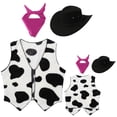 thumbnail image 2 of iiniim Kids Cowboy Cowgirls Roleplay Outfits Cow Print Vest Waistcoat Tops with Bandana Hats Set Hot Pink 8, 2 of 6