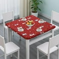 thumbnail image 3 of Red Christmas Snowman Pattern Square Fitted Tablecloth with Elastic Edge,Square Table Cover,Washable Elastic Table Cover for Home Kitchen Party Decor 34"x34", 3 of 6
