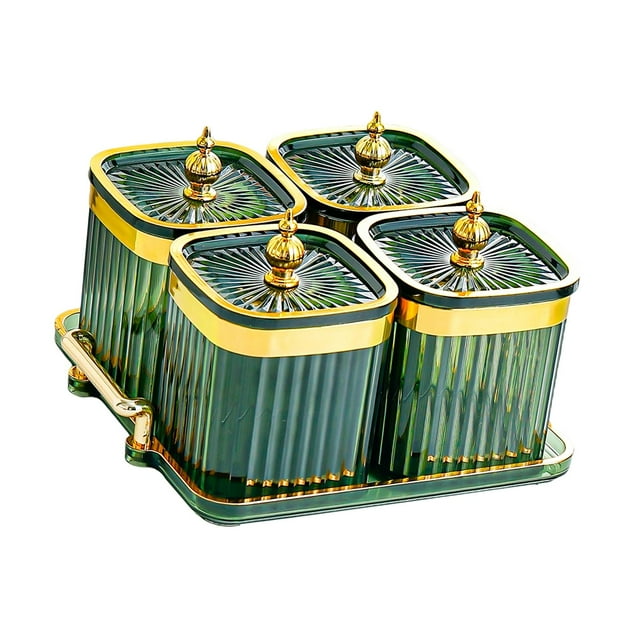 simhoa Dried Fruit Plate Candy Nuts Dish with Lid for Living Room Dining Room Candy Green 4 grid