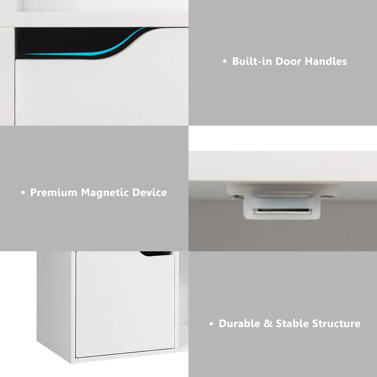 Favory 6-Cube Storage Organizer, Storage Cabinet with 4 Open Cubes and 5 Cabinets, Freestanding Wooden Cubby Bookcase, Compartment Units for Home Office, 3-Tier Bookshelf for Books,White