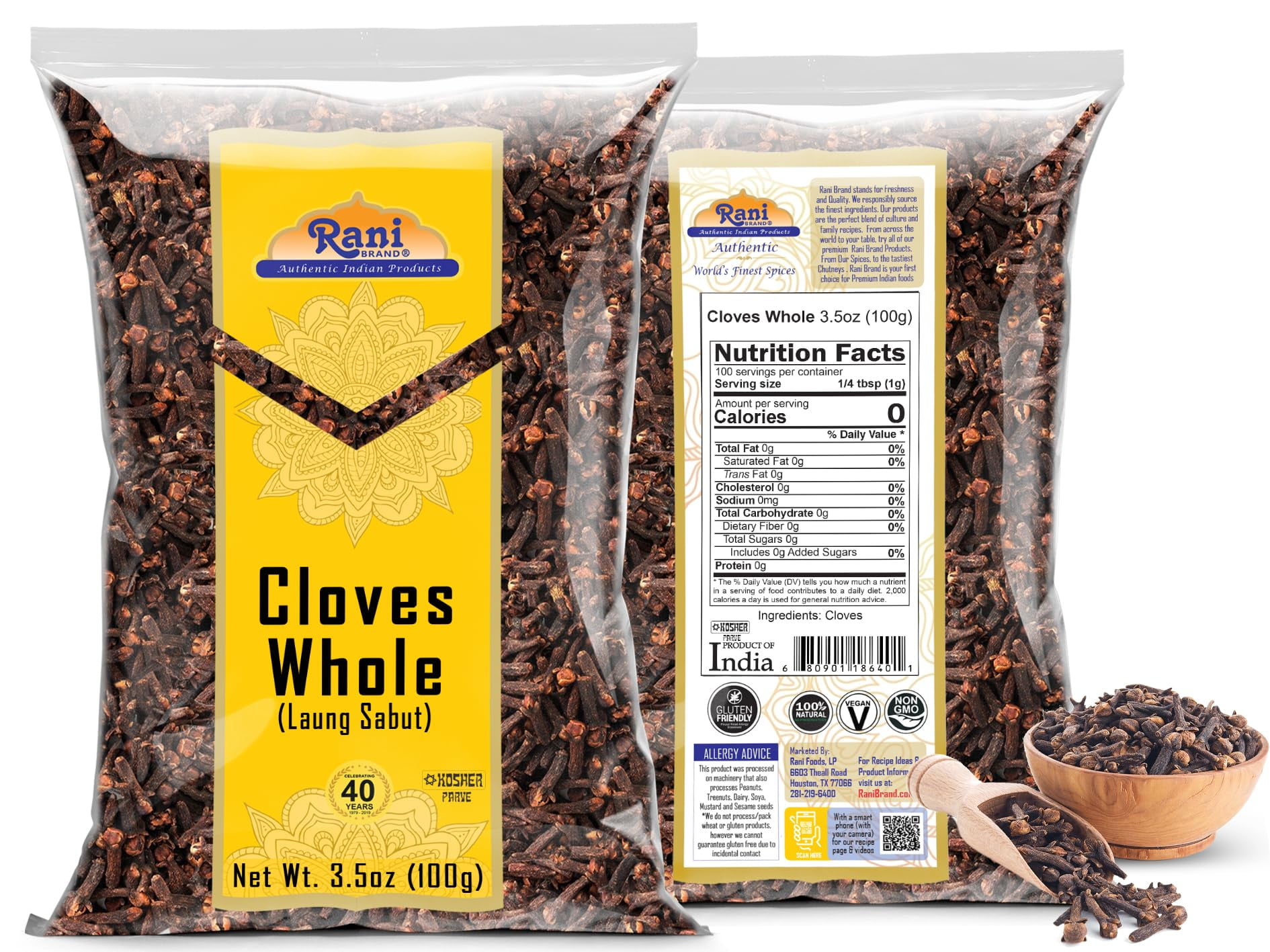 Rani Cloves Whole (Laung) 3.5oz (100g) Great for Food, Tea, Pomander Balls and Potpourri, Hand Selected, Spice ~ All Natural | NON-GMO | Kosher | Vegan | Gluten Friendly | Indian Origin