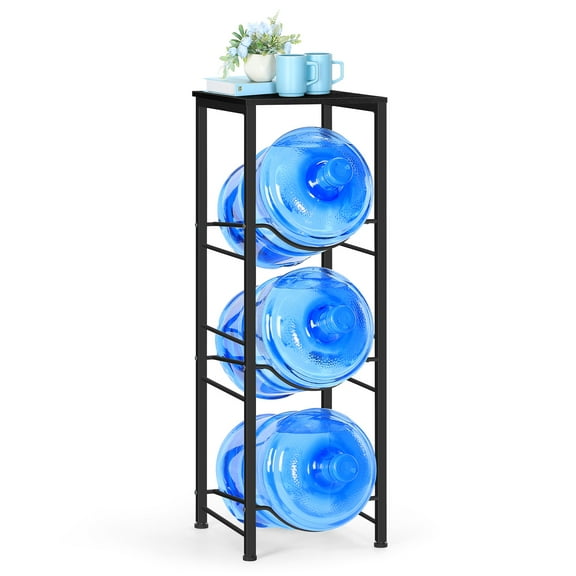 OYEAL Black 5 Gallon Water Jug Holder, 3 Tier Heavy Duty Water Bottle Rack Stand with Storage Shelf, Space-Saving Organizer for Kitchen, Office, Living Room – Sturdy Water Dispenser Shelf