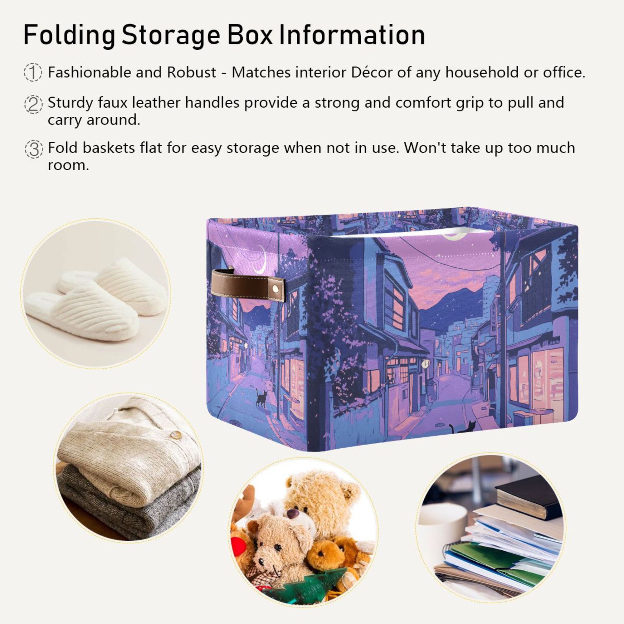 Yayeee Canvas Storage Basket with Handles for Shelves Fabric Bins Closet Organizer, Cat Walking in Street