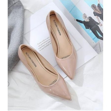 

HOLXI 2024 Pumps Women Sexy Patent Leather Pointed Toe Block Heels Pumps Gorgeous Evening Party Wedding Stiletto Shoes