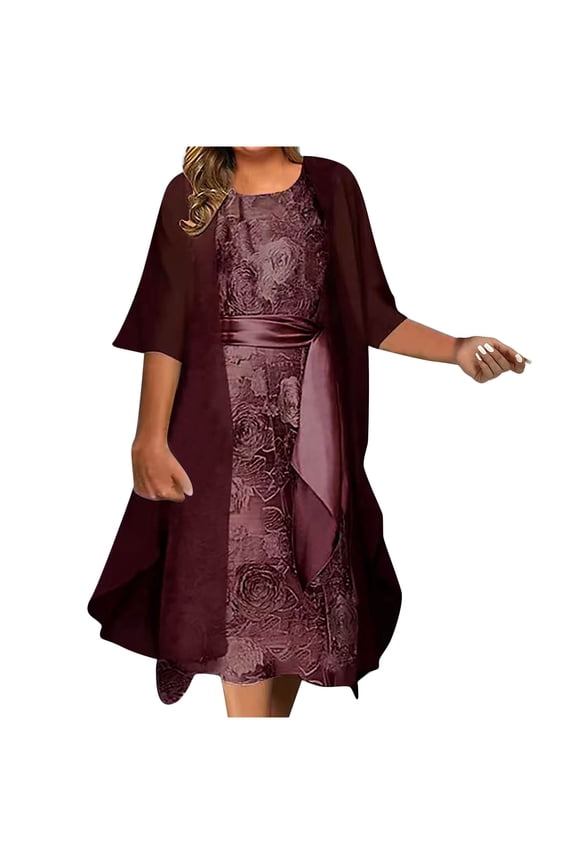 Zorcket Wedding Guest Dresses for Women Lace with Jacket 2 Piece Flowy Women Plus Size Dresses