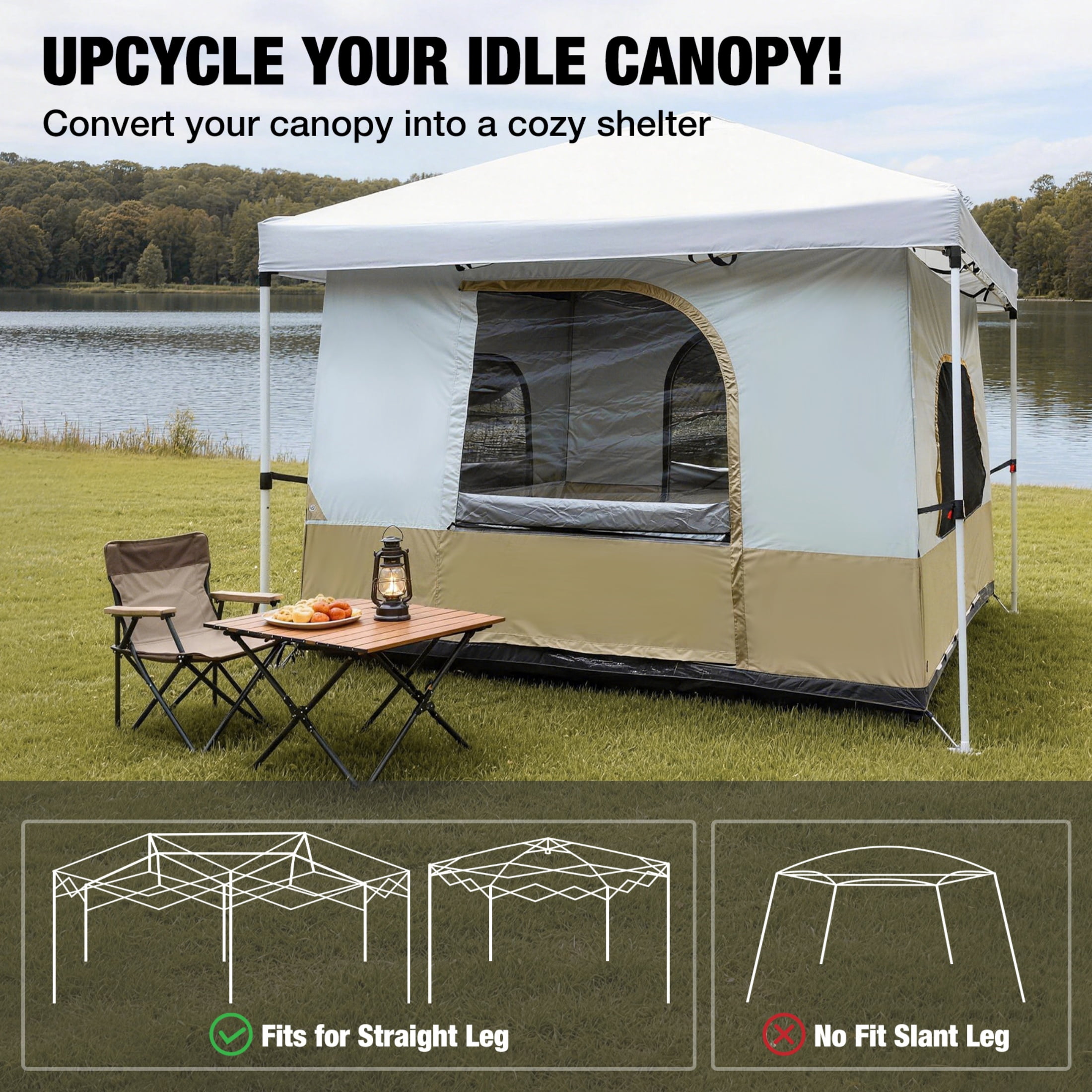 REDCAMP Canopy Camping Tent, Inner Tent Converts Straight-Leg 10' x 10' or 10' x 20' Pop-Up Canopy into Camping Tent, Fits 4–6 Persons (Frame Not Included)