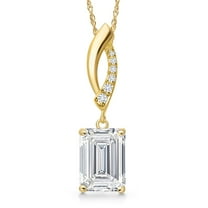 Gem Stone King 3 Ct Emerald Cut 14K Yellow Gold IGI Certified Lab Grown Diamond Pendant Necklace for Women | E-F Color | VS1-VS2 Clarity | 18 inches Chain