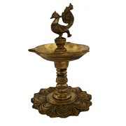 Divya Mantra Indian Brass Diwali Pooja Oil Lamp Diya Light Mandir Decoration Items Handmade Home Backdrop Decor Made In India Decorative Wicks Diyas Mayura Peacock Standi