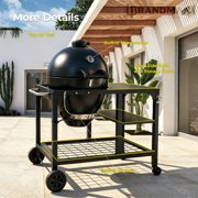 Brand Man 22 Kamado Charcoal Smoker Grill with Rolling Cart, Warming Rack, Pizza Stone & Vegetable Basket for Outdoor BBQ