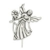 Solid 925 Sterling Silver Men's Polish and Antique Angel Flower Pin - 38mm x 27mm