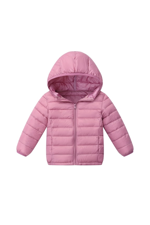 Kids Lightweight Down Jacket Warm Winter Coat Full Zip up Hooded Outerwear for Children Boys Girls Casual Daily Wear Outdoor Activities(Pink#1,4 Years)