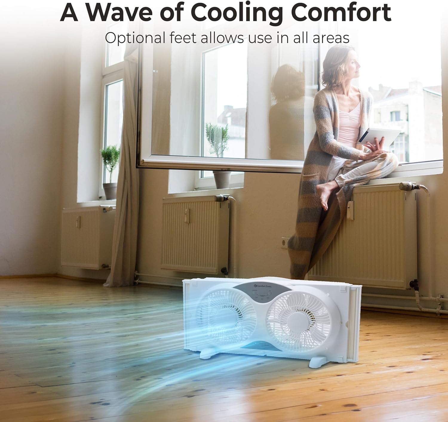 Comfort Zone 9" Smart Reversible Twin Window Fan with WiFi & Remote Control