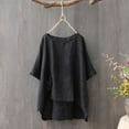 thumbnail image 6 of Pink Season O-neck Pocket High Low Hem Side Split Women T-shirt Solid Color Half Sleeve Pullover Blouse, 6 of 8