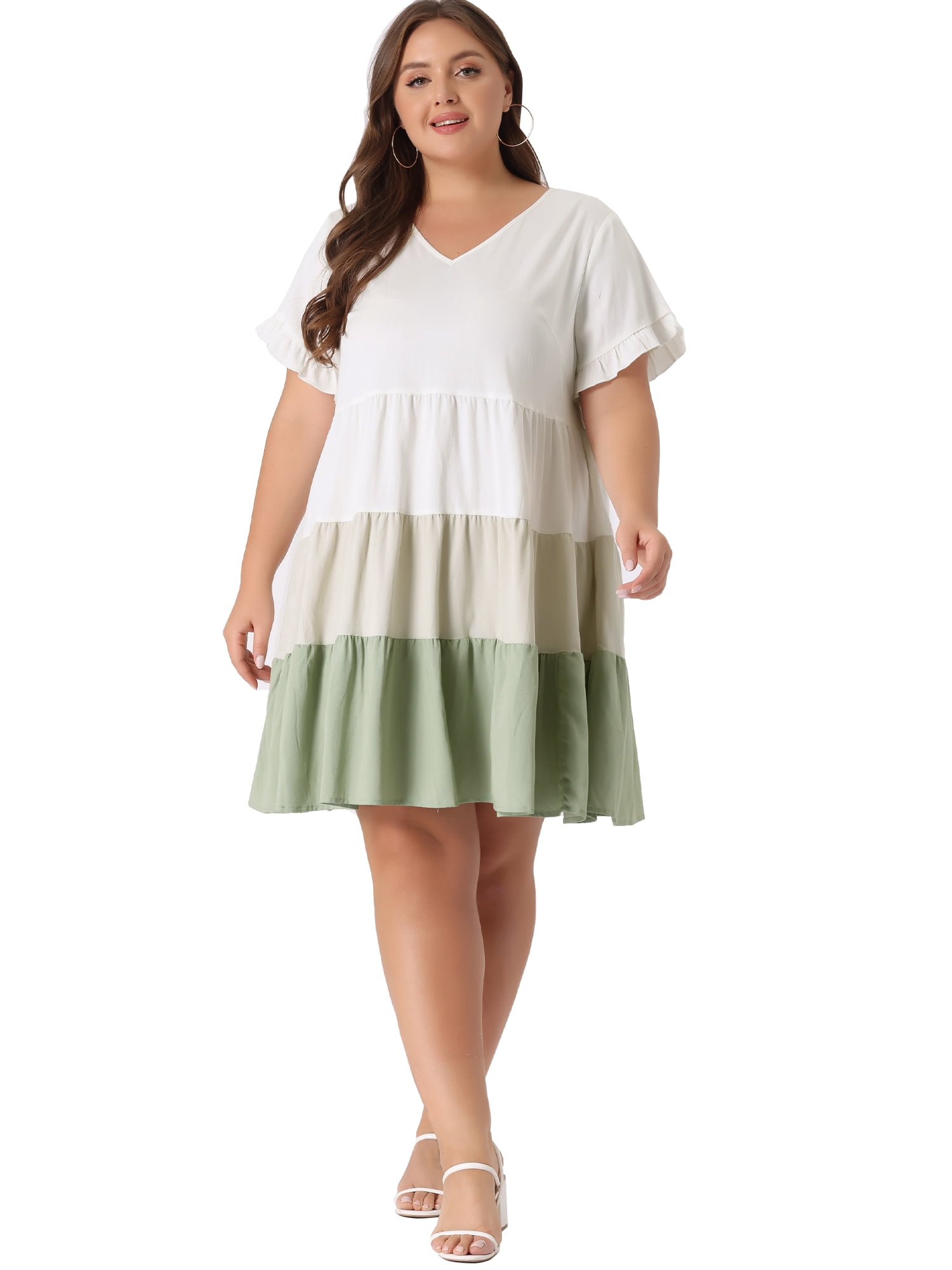 DARING DIVA Babydoll Ruffle Flowy Swing Hem Chambray Mini Dress 2X Green