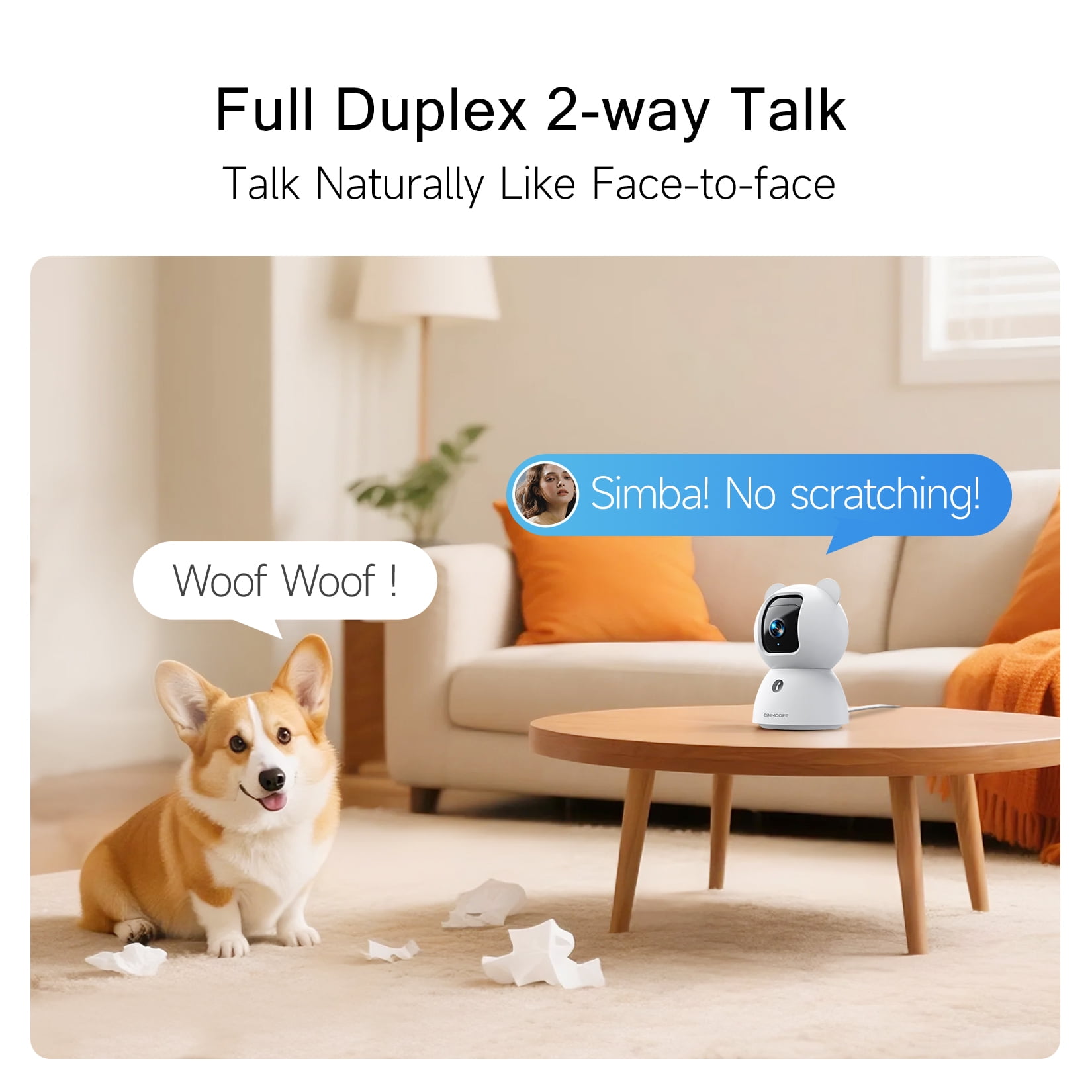 CINMOORE 2.5K Pet/Dog/Cat Camera w/ Phone App, No-Subscription Local Person/Pet/Cry Detection, 4MP Security Camera Indoor, PTZ WiFi Cameras for Home Security, Color Night Vision,Full Duplex Audio,2PC