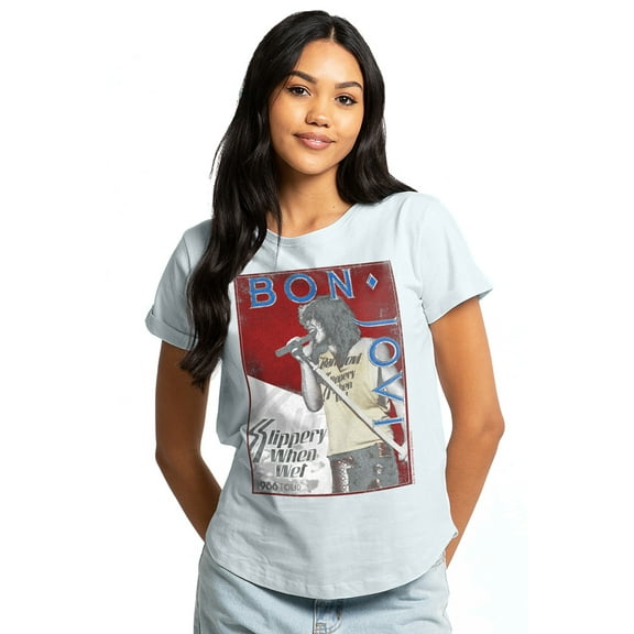 Bon Jovi 86 Tour Women's Graphic T-Shirt Rolled Sleeve Tee