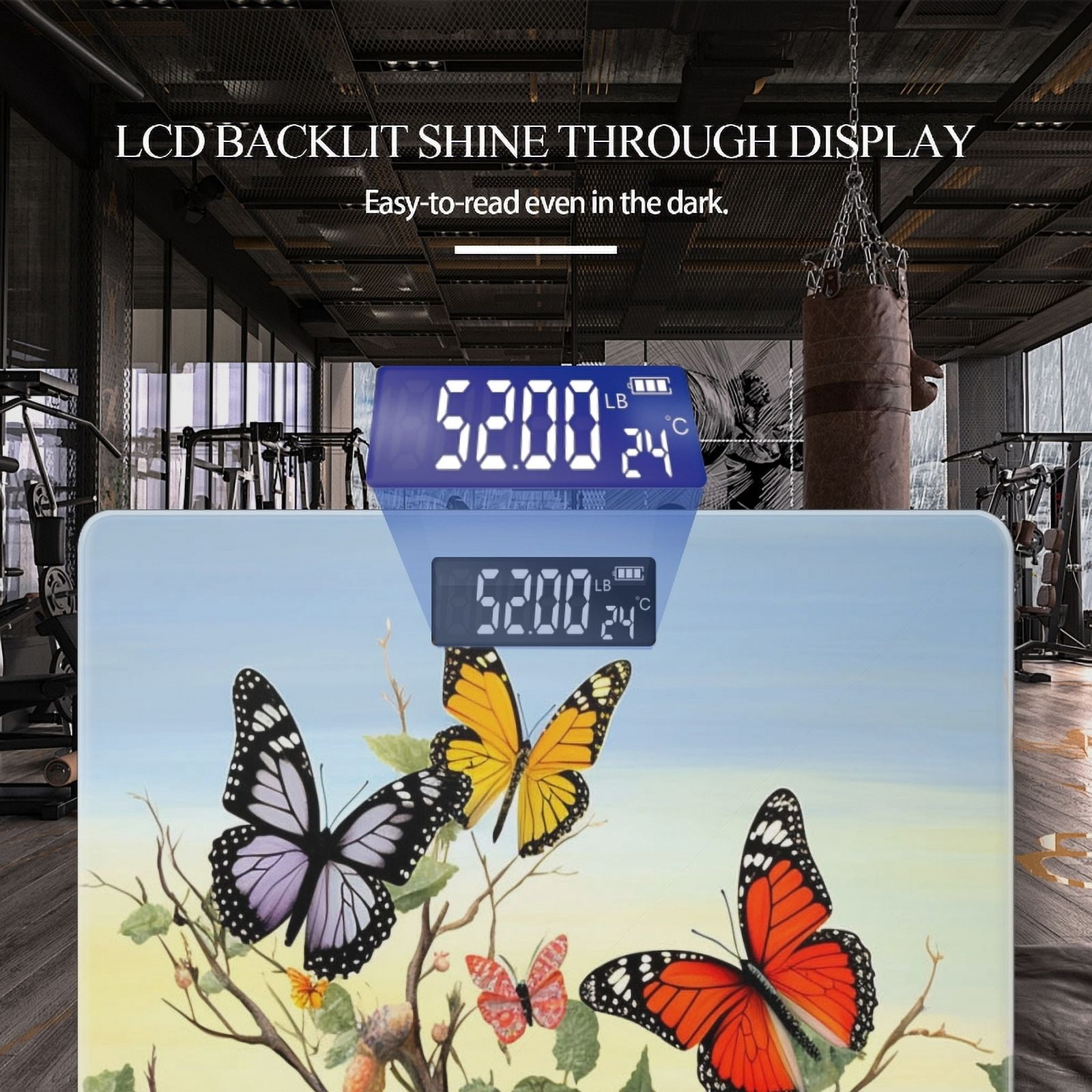 High Precision Body Weight Scale Smart Bathroom Scales with Large LCD Display(400lbs),Decorative for Bedroom-Butterflies Flying Among The Branches And Flowers