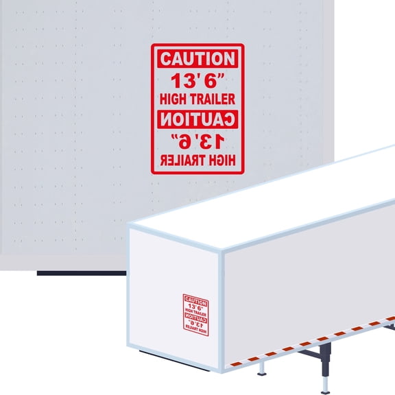 Caution 13' 6" High Trailer Vinyl Decal Sticker - Height Trailer Sign with Mirror Text Truck Safety Decal for Dry Van and Reefer Trailers Caution Clearance Height Sign (7" x 11", Red)