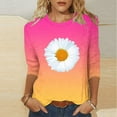 thumbnail image 2 of QATAINLAV Hauts à Manches 3/4 pour Femmes, Mode 2025, Blouse à Imprimé Dégradé, T-Shirts Graphiques Floraux Mignons, T-Shirts d'Été Décontractés à Col Rond, Grandes Ventes, Rose Vif P, 2 of 6