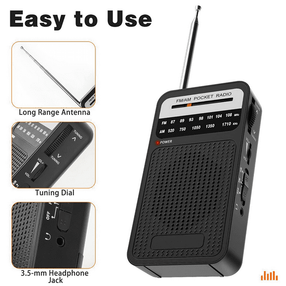 3X AM FM Pocket Radio, Transistor Radio with Loudspeaker, Headphone Jack, Portable Radio for Indoor, Outdoor Use