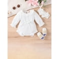 thumbnail image 2 of Bagilaanoe Newborn Baby Girl Rompers Solid Color Long Sleeve Bodysuits + Headband 3M 6M 12M 18M 24M Infant Fall One Piece Jumpsuit, 2 of 9