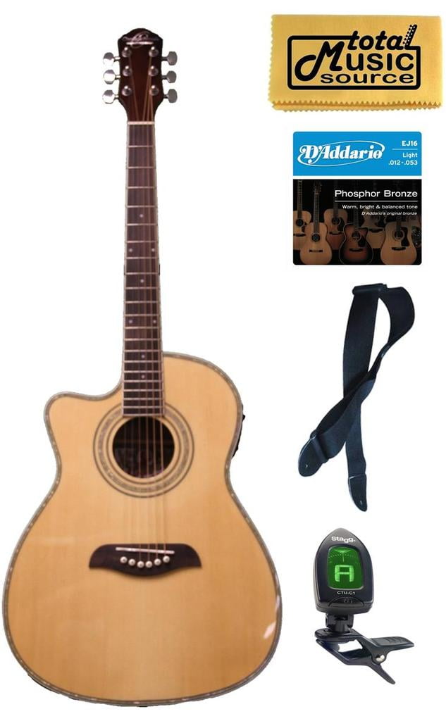 Oscar Schmidt Left Hand 3/4 Acoustic/Electric Guitar, Lefty,Bundle