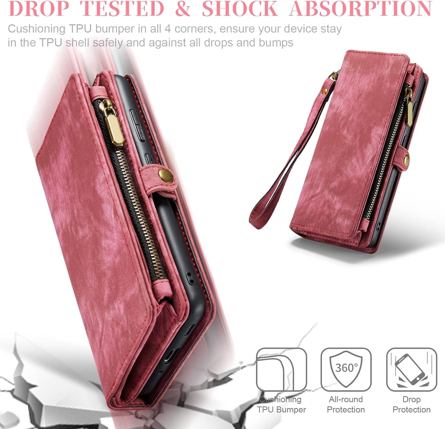 Asuwish Phone Case for Samsung Galaxy S20 5G 6.2 inch Zipper Wallet Detachable Cell Cover with Tempered Glass Screen Protector Crossbody Lanyard Strap Flip Card Holder S 20 20S UW S2O G5 Women Red