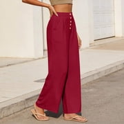 Pounoo Palazzo Pants for Women Elastic High Waist Button Accent Pants for Modern Chic Timeless Elegance Lightweight Airy All-Season Trousers Gift