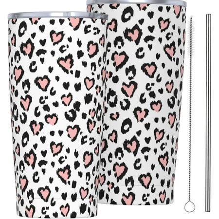 

Leopard And Hearts Print Tumbler Travel Coffee Mug With Flip Lid 20 Oz Insulated Tumbler Cup Gift For Father Mother Friend Birthday