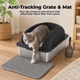 thumbnail image 5 of Alvantor XL Enclosed Stainless Steel Cat Litter Box with Lid and High Sides, Includes Litter Mat & Scoop, 5 of 7