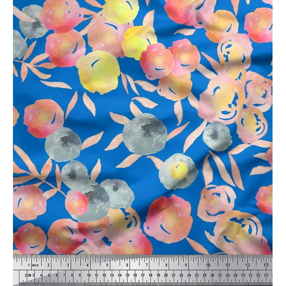 Soimoi Rayon Fabric Flower & Leaves Watercolor Print Fabric by the Yard 56 Inch Wide