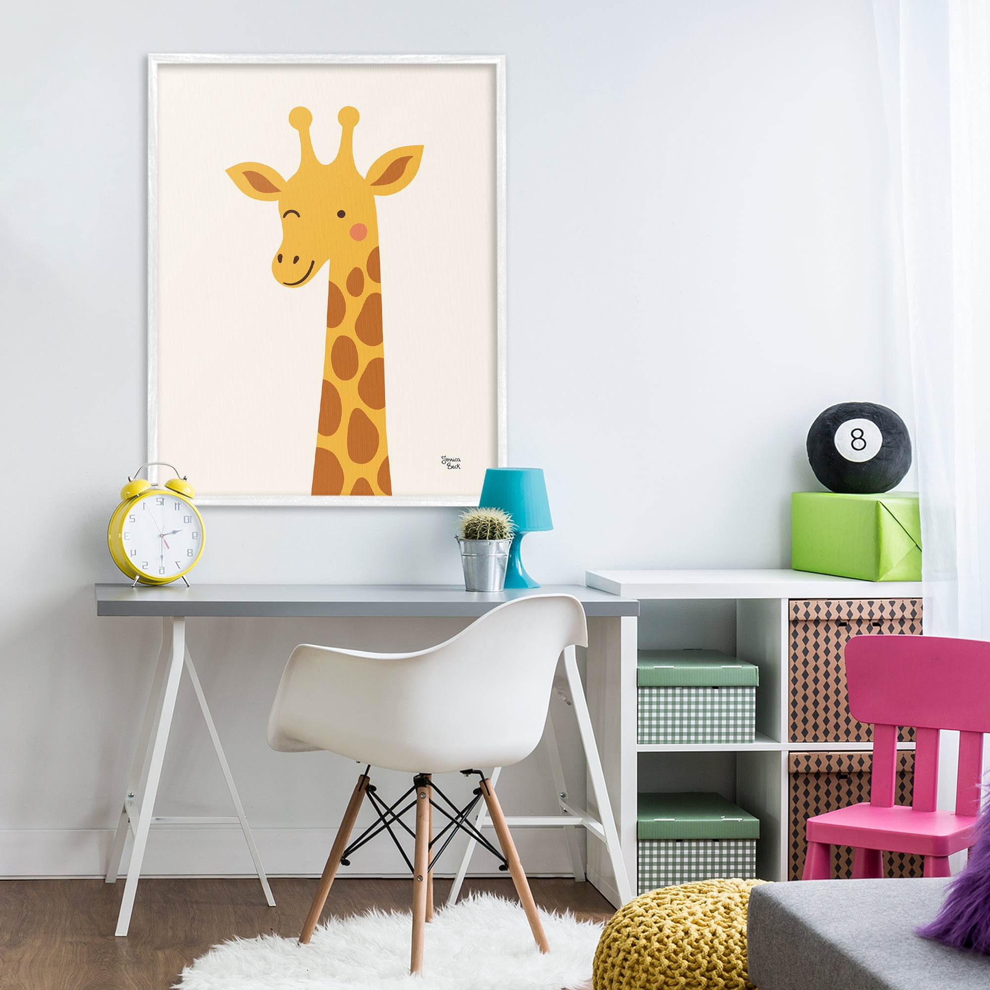 Stupell Industries Winky Giraffe Portrait White Framed Giclee Art, design by Jessica Beck