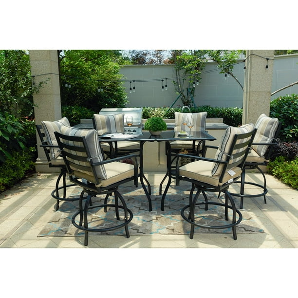 Swivel Bar Height Patio Dining Set, Outdoor Counter Height Table And Swivel Chairs