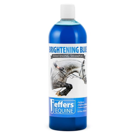 Jeffers Equine Brightening Blue Whitening Horse Shampoo, 32oz – Soap Free, Detergent Free Grooming Shampoo for Coat, Mane & Tail, Removes Tough Stains, Enhances Shine, Safe for White & Light Coats