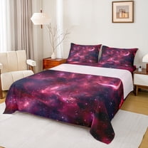 Feelyou Pink Dreamy Galaxy Twin Sheet Sets, Moon Stars Starry Sky Twin Fitted Sheet, Teens Kids Boys Girls Flat Sheet, Breathable Home Decor, 3-Piece