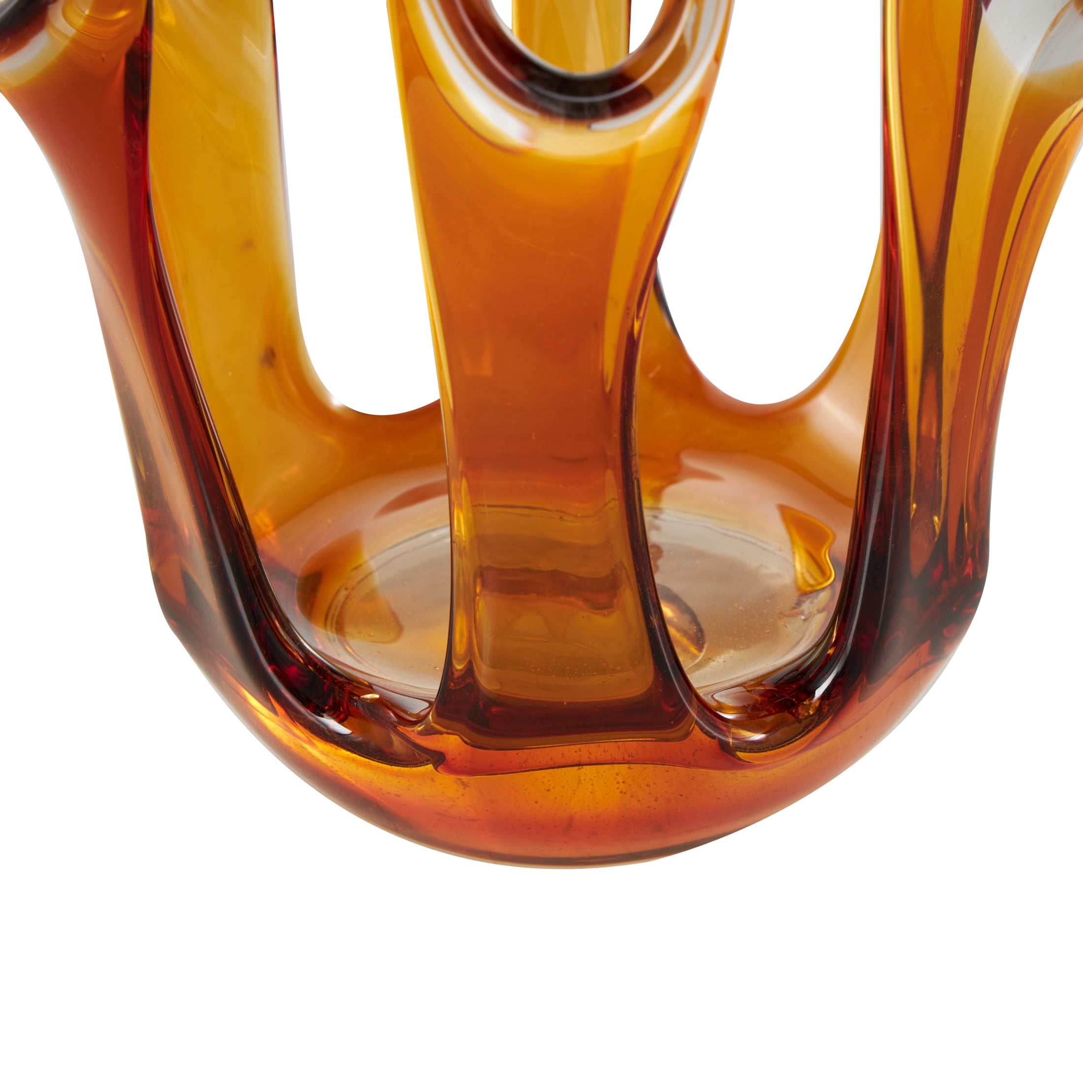 DecMode 10" Abstract Ombre Orange Glass Vase with Wavy Oval Cutouts