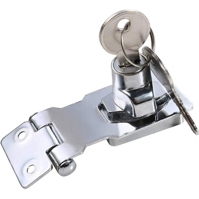 HUGFEGWE Keyed Hasp Lock with Keys Twist Knob for Doors Cabinets Chrome Plated 2.5in U2536-16640