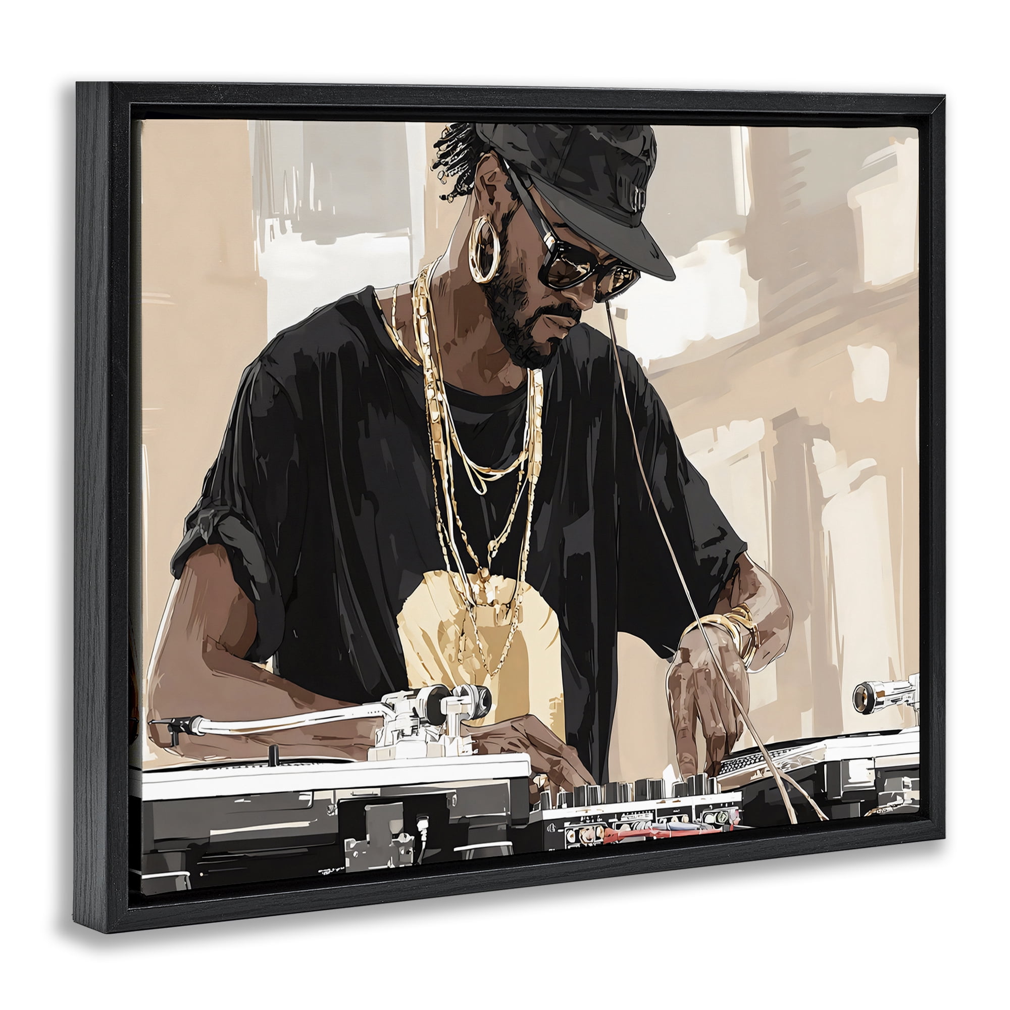 Stupell Industries Timeless DJ with Urban Rhythm Black Framed Floater Canvas Wall Art, design by Franklyn Gregory
