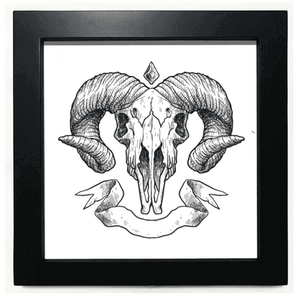 Goat l Animal Sketch Illustrations Black Square Frame Picture Wall Tabletop