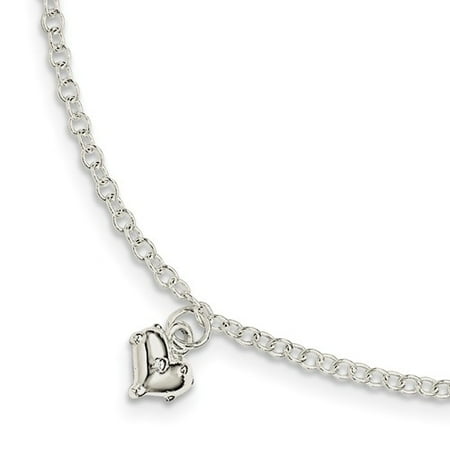 Sterling Silver 5.5in Children's Polished Heart w/1.5in ext. Bracelet