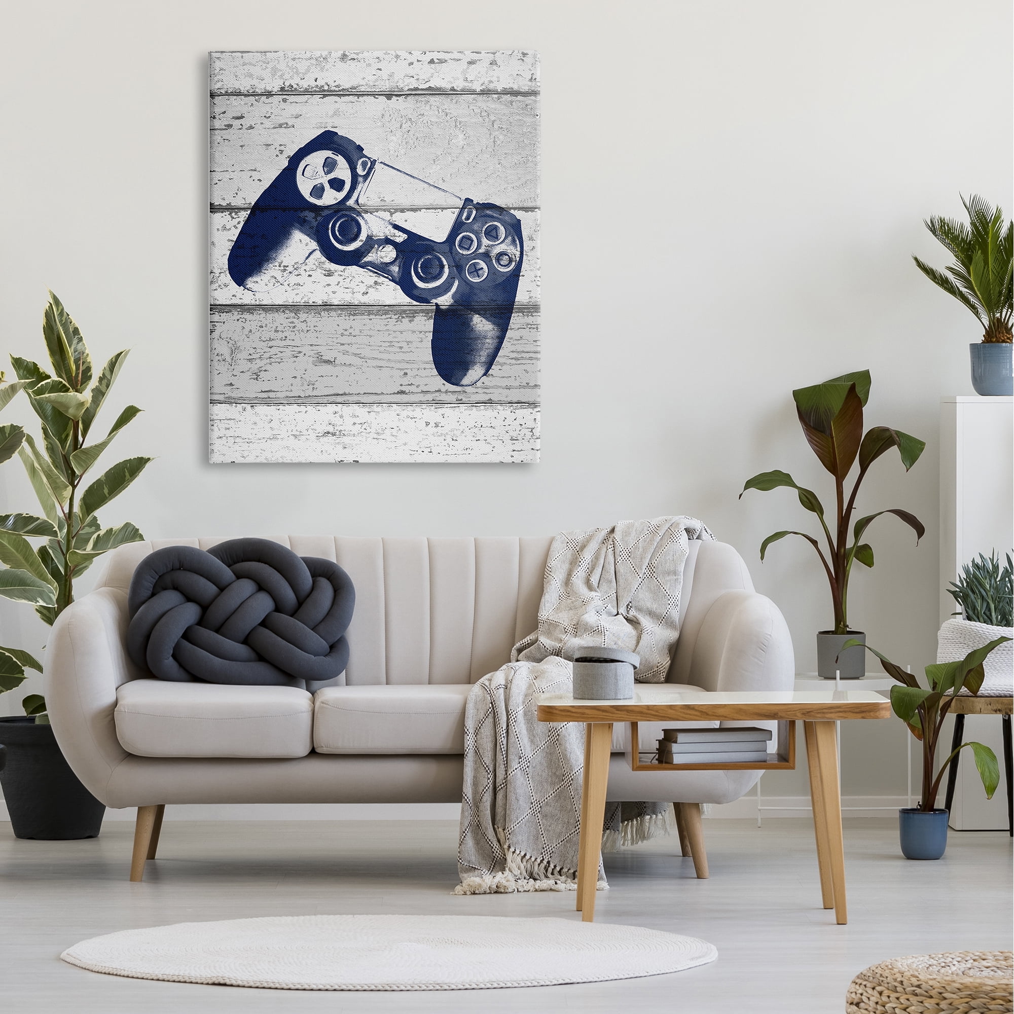 The Kids Room by Stupell Video Game Controller Blue Print on Planks Canvas Wall Art