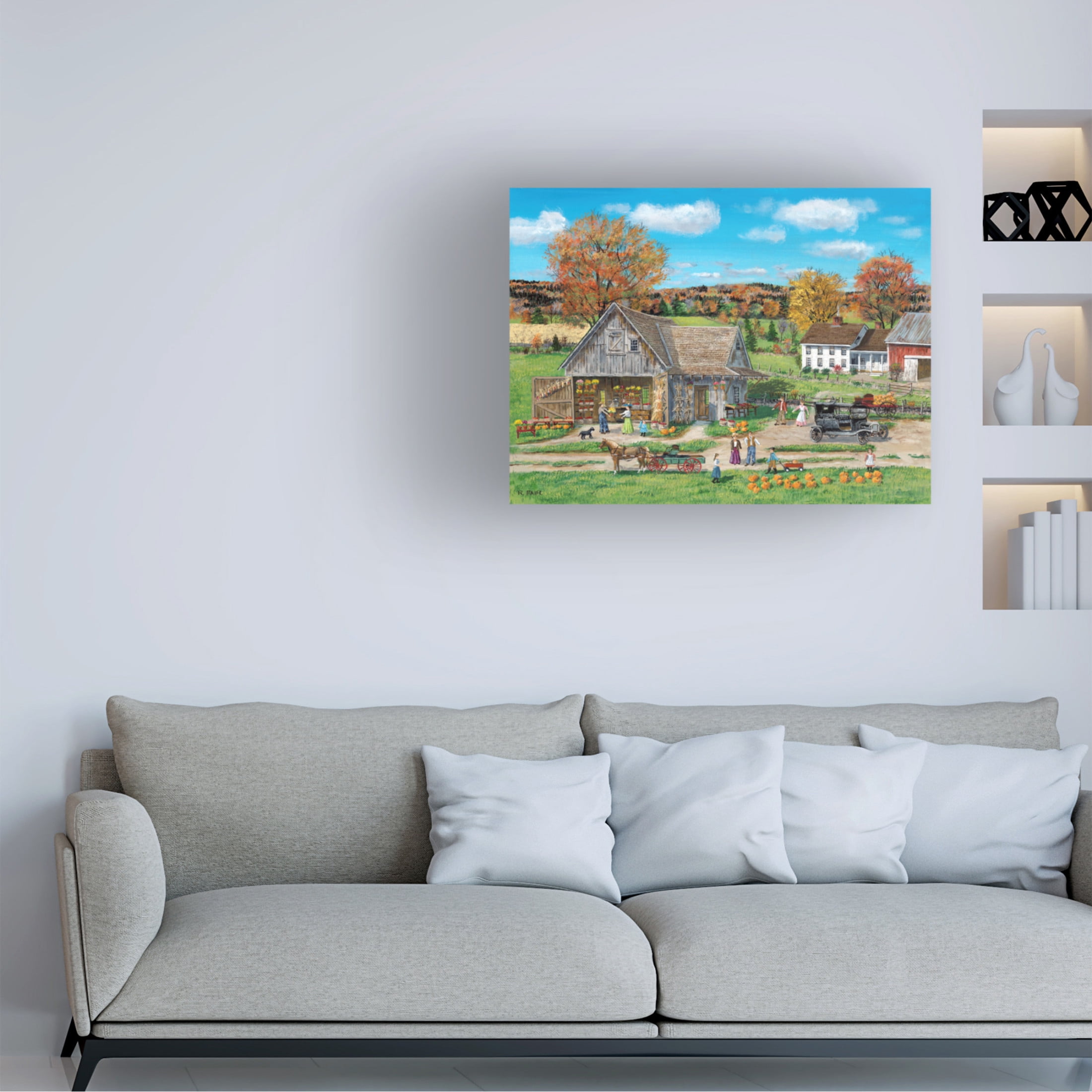 Canvas Wall Art - Bob Fair 'Buying Pumpkins' Wall Art for Living Room, Bedroom, or Office Décor by Trademark Fine Art - 24 x 18 Inches