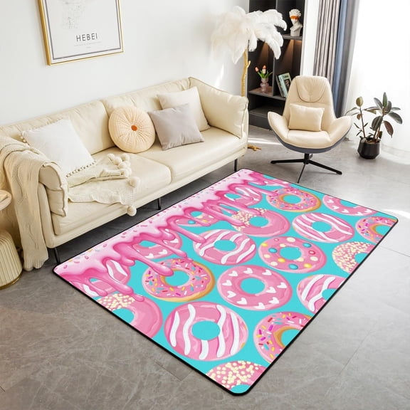 Donut Area Rug Sweet Dessert Print Floor Mats Rugs For Boys Girls Room Decor, Candy Food Decorative Rug For Living Room 4x6ft